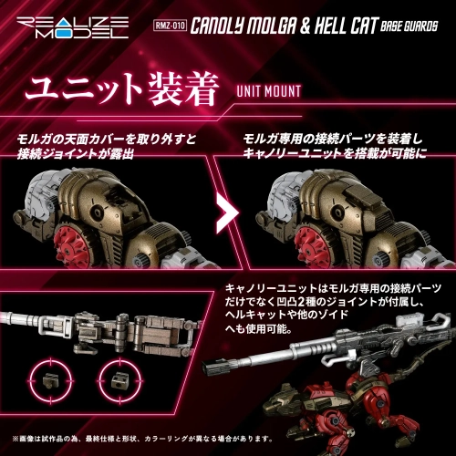 TAKARA TOMY ZOIDS REALIZE MODEL 1/100 RMZ-010 CANOLY MOLGA & HELL CAT BASE GUARDS